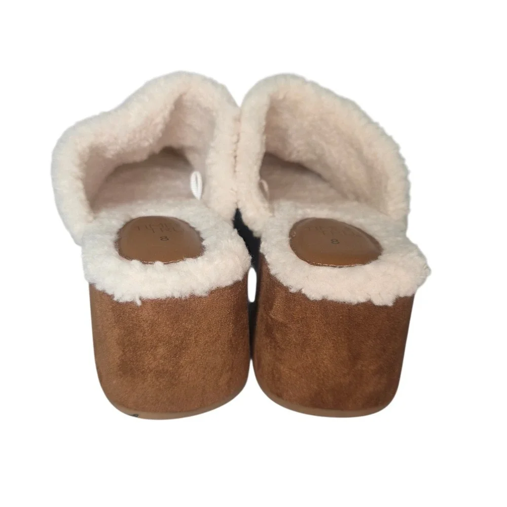 Time and Tru Womens 8 Brown Faux Shearling Wedge Clogs Faux Suede NWOB